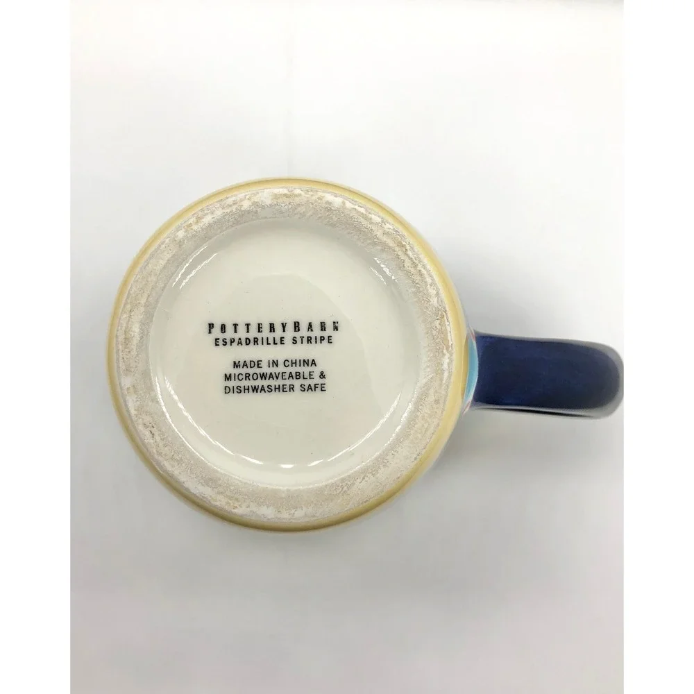 Pottery Barn Espadrille Stripe Coffee Mugs Set of 2 Multicolor Striped Stoneware